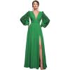 imagehomdor Long Sleeve Bridesmaid Dresses Chiffon Prom Dress Long Lace Applique Wedding Dress V Neck Formal Gowns with SlitGreen