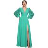 imagehomdor Long Sleeve Bridesmaid Dresses Chiffon Prom Dress Long Lace Applique Wedding Dress V Neck Formal Gowns with SlitTurquoise
