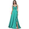 imagehomdor Satin Bridesmaid Dresses Spaghetti Straps V Neck Ruffle Formal Evening GownAqua