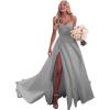 imagehomdor Strapless Prom Dresses Long Ball Gown Satin Wedding Dress for Bride A Line Formal Evening Party Gowns with SlitGrey