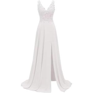 imageLace Appliques Chiffon Bridesmaid Dresses 2025 Long Beaded Prom Dress A Line Formal Party Evening Gowns with Slit for WomenWhite