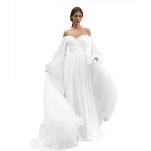 imageLong Sleeve Lace Wedding Dresses for Bride Satin Ball Gowns Simple V Neck Bridal Gowns for WomenSwhite