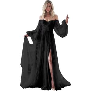 imageLong Sleeve Wedding Dress Plus Size Prom Dress 2024 Tulle Ball Gown Princess Formal Evening Gowns for WomenBlack