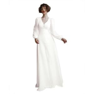 imageLong Sleeve Wedding Dresses for Bride Simple Satin Wedding Gown Lace Appliques Tulle Country Wedding Dress Bride GownIvoryb