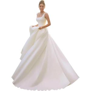 imageLong Sleeve Wedding Dresses for Bride Simple Satin Wedding Gown Lace Appliques Tulle Country Wedding Dress Bride GownIvorystyle13