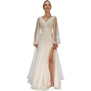 imageLong Sleeve Wedding Dresses for Bride Simple Satin Wedding Gown Lace Appliques Tulle Country Wedding Dress Bride GownIvorystyle15
