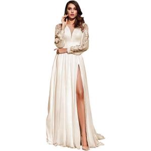 imageLong Sleeve Wedding Dresses for Bride Simple Satin Wedding Gown Lace Appliques Tulle Country Wedding Dress Bride GownIvorystyle18
