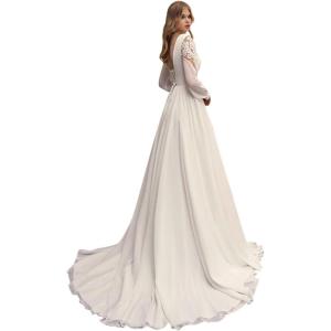 imageLong Sleeve Wedding Dresses for Bride Simple Satin Wedding Gown Lace Appliques Tulle Country Wedding Dress Bride GownIvorystyle3