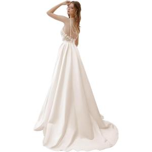 imageLong Sleeve Wedding Dresses for Bride Simple Satin Wedding Gown Lace Appliques Tulle Country Wedding Dress Bride GownIvorystyle7