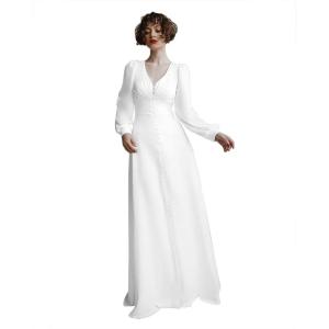 imageLong Sleeve Wedding Dresses for Bride Simple Satin Wedding Gown Lace Appliques Tulle Country Wedding Dress Bride GownWhiteb