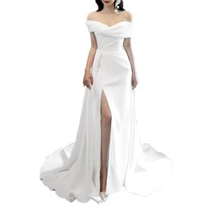 imageLong Sleeve Wedding Dresses for Bride Simple Satin Wedding Gown Lace Appliques Tulle Country Wedding Dress Bride GownWhitef