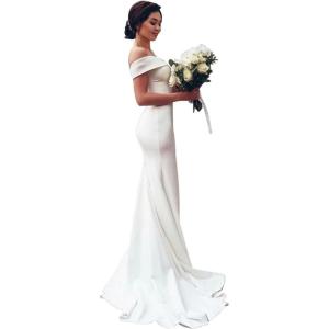 imageLong Sleeve Wedding Dresses for Bride Simple Satin Wedding Gown Lace Appliques Tulle Country Wedding Dress Bride GownWhitestyle14