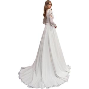 imageLong Sleeve Wedding Dresses for Bride Simple Satin Wedding Gown Lace Appliques Tulle Country Wedding Dress Bride GownWhitestyle3