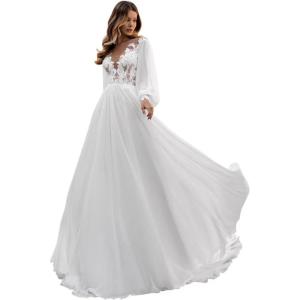 imageLong Sleeve Wedding Dresses for Bride Simple Satin Wedding Gown Lace Appliques Tulle Country Wedding Dress Bride GownWhitestyle6