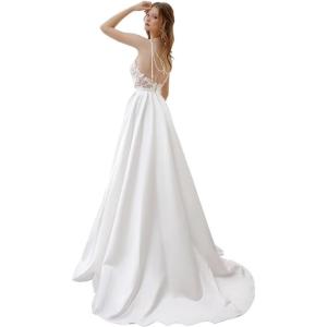 imageLong Sleeve Wedding Dresses for Bride Simple Satin Wedding Gown Lace Appliques Tulle Country Wedding Dress Bride GownWhitestyle7