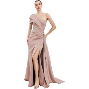 imageOne Shoulder Appliques Bridesmaid Dresses Mermaid Prom Dress with Slit Satin Formal Gown for WeddingDusty Rose