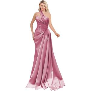 imageOne Shoulder Prom Dresses 2025 Long Satin Ball Gown Pleated Mermaid Formal Evening Gowns for WomenDusty Pink