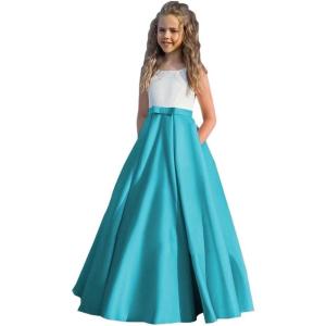 imageSatin Flower Girl Dress First Communion Dress Kids Wedding Ball Gowns Princess Party Girls Pageant DressAqua