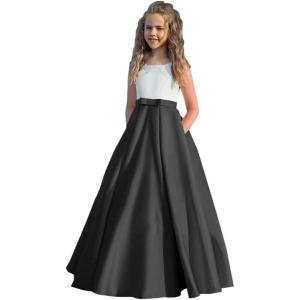 imageSatin Flower Girl Dress First Communion Dress Kids Wedding Ball Gowns Princess Party Girls Pageant DressBlack