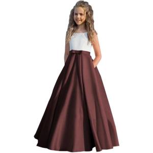 imageSatin Flower Girl Dress First Communion Dress Kids Wedding Ball Gowns Princess Party Girls Pageant DressBurgundy