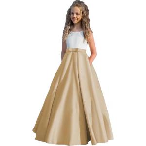 imageSatin Flower Girl Dress First Communion Dress Kids Wedding Ball Gowns Princess Party Girls Pageant DressChampagne