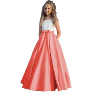 imageSatin Flower Girl Dress First Communion Dress Kids Wedding Ball Gowns Princess Party Girls Pageant DressCoral