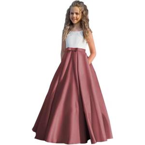 imageSatin Flower Girl Dress First Communion Dress Kids Wedding Ball Gowns Princess Party Girls Pageant DressDerset Rose