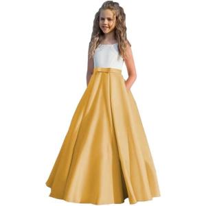 imageSatin Flower Girl Dress First Communion Dress Kids Wedding Ball Gowns Princess Party Girls Pageant DressGold