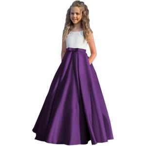 imageSatin Flower Girl Dress First Communion Dress Kids Wedding Ball Gowns Princess Party Girls Pageant DressGrape