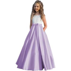 imageSatin Flower Girl Dress First Communion Dress Kids Wedding Ball Gowns Princess Party Girls Pageant DressLavender