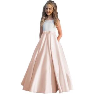 imageSatin Flower Girl Dress First Communion Dress Kids Wedding Ball Gowns Princess Party Girls Pageant DressNude