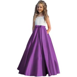 imageSatin Flower Girl Dress First Communion Dress Kids Wedding Ball Gowns Princess Party Girls Pageant DressPurple