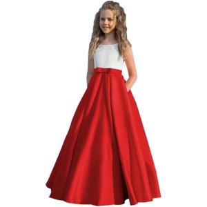imageSatin Flower Girl Dress First Communion Dress Kids Wedding Ball Gowns Princess Party Girls Pageant DressRed
