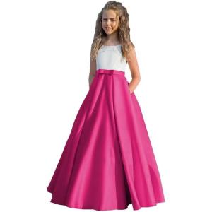 imageSatin Flower Girl Dress First Communion Dress Kids Wedding Ball Gowns Princess Party Girls Pageant DressRose Red