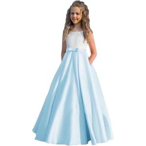 imageSatin Flower Girl Dress First Communion Dress Kids Wedding Ball Gowns Princess Party Girls Pageant DressSky Blue