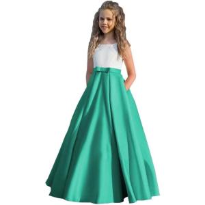 imageSatin Flower Girl Dress First Communion Dress Kids Wedding Ball Gowns Princess Party Girls Pageant DressTurquoise