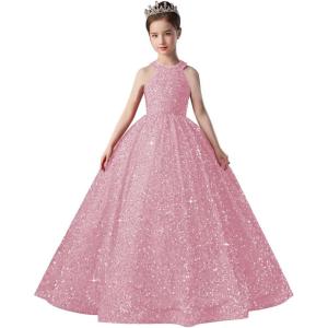 imageSequin Pageant Dress for Girls Sparkly Ball Gown Flower Girl Dresses for Wedding Princess Kids Toddle DressDusty Pink