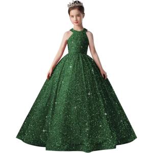 imageSequin Pageant Dress for Girls Sparkly Ball Gown Flower Girl Dresses for Wedding Princess Kids Toddle DressEmerald Green