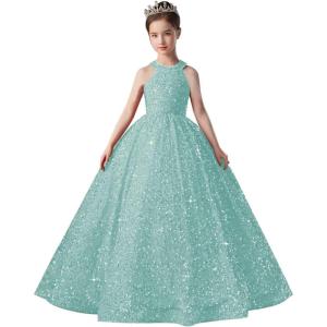 imageSequin Pageant Dress for Girls Sparkly Ball Gown Flower Girl Dresses for Wedding Princess Kids Toddle DressIce Blue