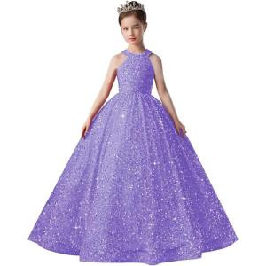 imageSequin Pageant Dress for Girls Sparkly Ball Gown Flower Girl Dresses for Wedding Princess Kids Toddle DressLavender