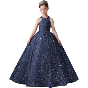 imageSequin Pageant Dress for Girls Sparkly Ball Gown Flower Girl Dresses for Wedding Princess Kids Toddle DressNavy Blue