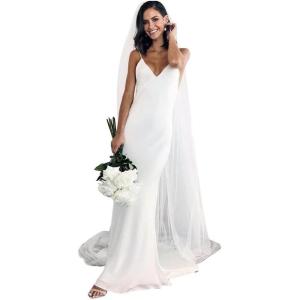 imageSimple Boho Wedding Dresses for Bride 2024 Mermaid Lace Spaghetti Straps V Neck Beach Bridal GownsAwhite