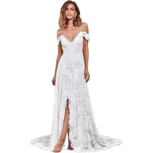 imageSimple Boho Wedding Dresses for Bride 2024 Mermaid Lace Spaghetti Straps V Neck Beach Bridal GownsBwhite