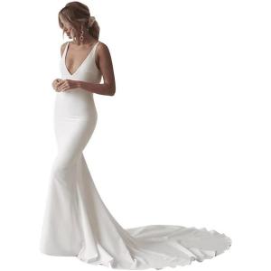 imageSimple Boho Wedding Dresses for Bride 2024 Mermaid Lace Spaghetti Straps V Neck Beach Bridal GownsFivory
