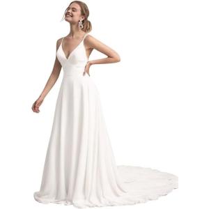 imageSimple Boho Wedding Dresses for Bride 2024 Mermaid Lace Spaghetti Straps V Neck Beach Bridal GownsIivory