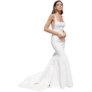 imageSimple Boho Wedding Dresses for Bride 2024 Mermaid Lace Spaghetti Straps V Neck Beach Bridal GownsNwhite