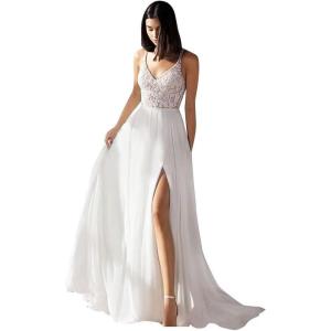 imageSimple Boho Wedding Dresses for Bride 2024 Mermaid Lace Spaghetti Straps V Neck Beach Bridal GownsQivory