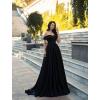 imageOff Shoulder Satin Prom Dresses Ball Gown Plus Size Formal Dresses for Women Wedding Dress with SlitDark Grey