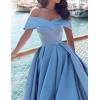 imageOff Shoulder Satin Prom Dresses Ball Gown Plus Size Formal Dresses for Women Wedding Dress with SlitSilver