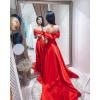 imageOff Shoulder Satin Prom Dresses Ball Gown Plus Size Formal Dresses for Women Wedding Dress with SlitYellow